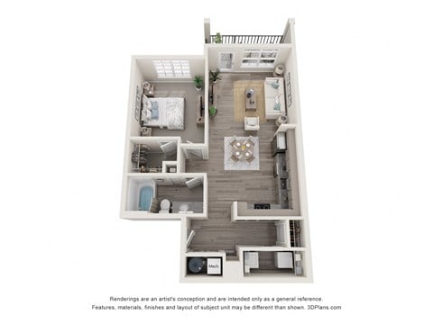 Floor plan for 1 bed, 1 bath, 805 sqft